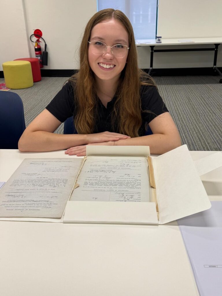 Simpson Prize 2026 - Alexandra French checking National Archives records